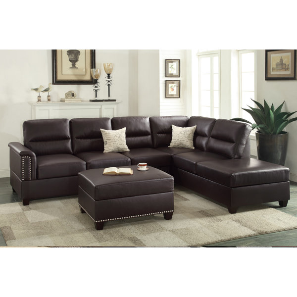 Winston Porter Lebrun 112" Wide Faux Leather Reversible Sofa & Chaise with Ottoman & Reviews